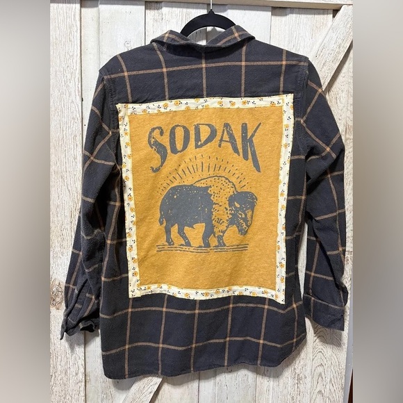 Upcycled Tops - SoDak Bison Flannel Shirt - Upcycled South Dakota | UP066
